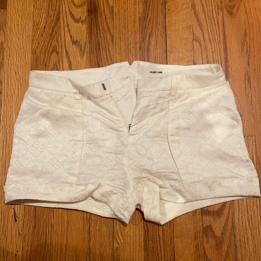 Helmut Lang white patterned shorts